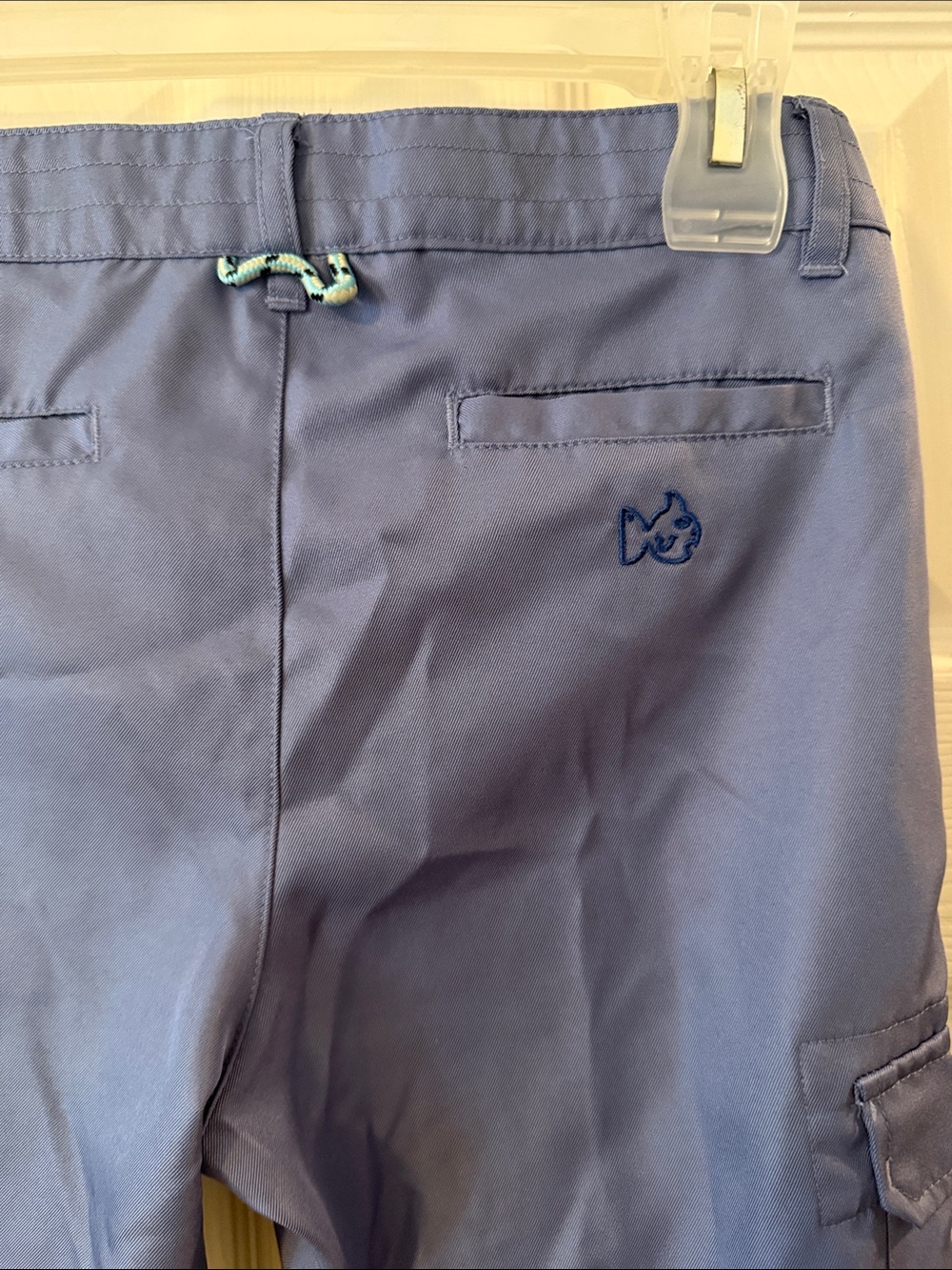 Kids Light Blue Cargo Shorts with Fish Embroidery